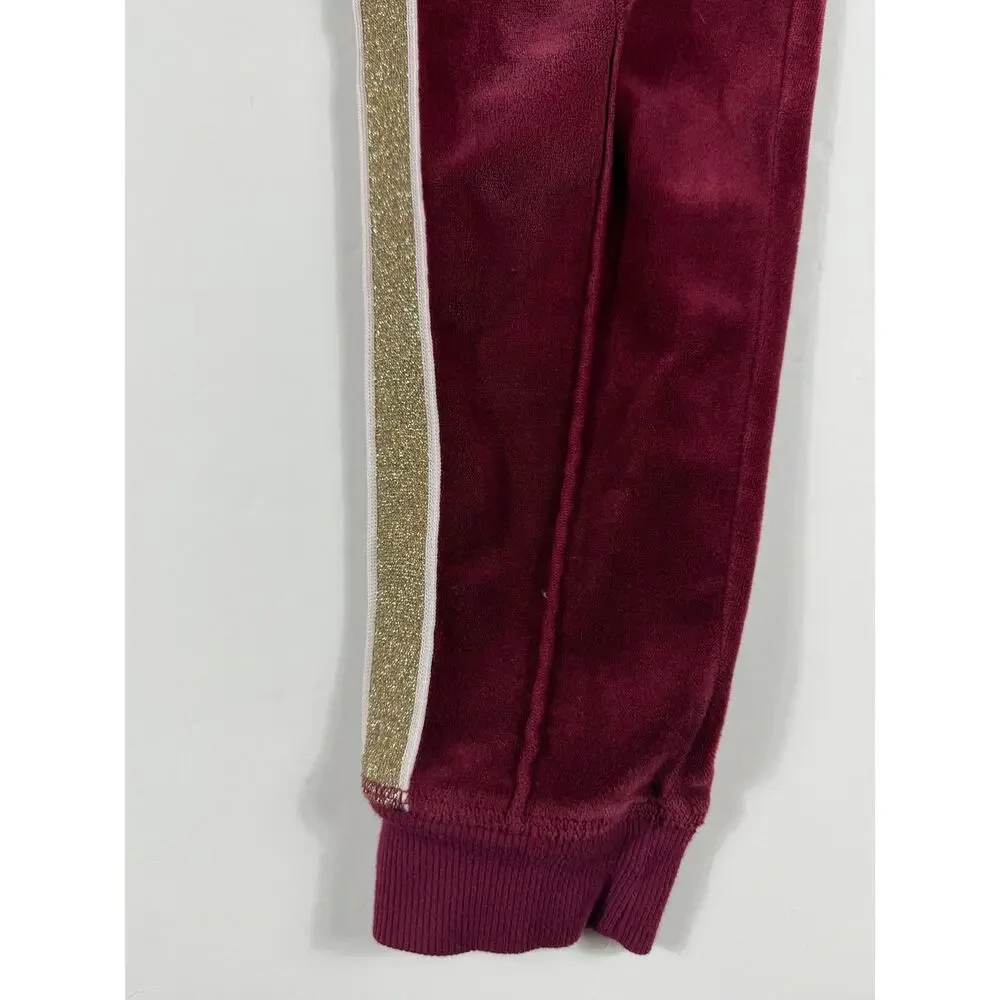 Justice Active Girls Velour Dance Hoodie Jogger Set Burgundy Gold Glitter Size 7